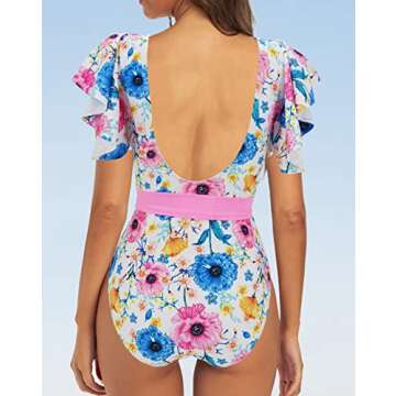 Stylish Binlowis V Neck One Piece Swimsuit for Women