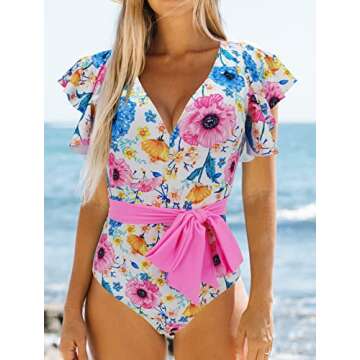Stylish Binlowis V Neck One Piece Swimsuit for Women
