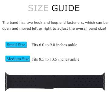 B-Great Breathable Hook and Loop Ankle Band for Compatible with 41mm Apple Watch Series 9 8 7, 40mm Apple Watch Series 6 SE 5 4 and 38mm Apple Watch Series 3 2 1 (Black, Medium)
