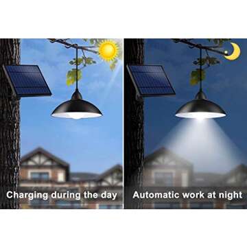 Bemexred Solar Lights Outdoor/Indoor,Remote Control Solar Powered Pendant Lights IP65 Waterproof,Auto On/Off Hanging Shed Lamp Dusk to Dawn for Barn Gazebo Storage Room Balcony Chicken Coop