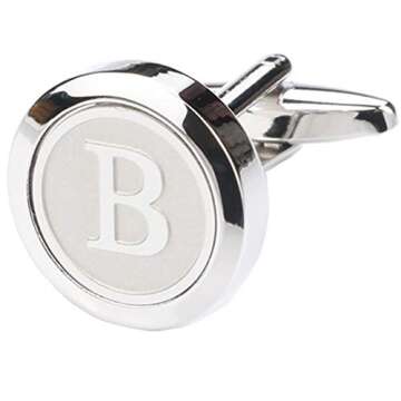 Dannyshi Mens Classic Stainless Steel Initial Cufflinks - A-Z Personalization