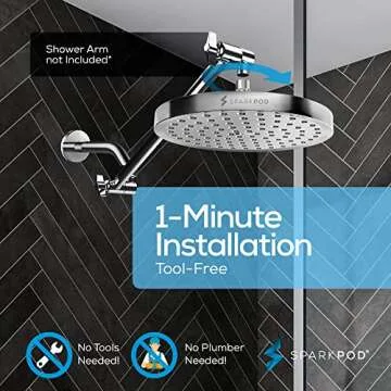 SparkPod High Pressure Rain Shower Head - Easy Install & Clean