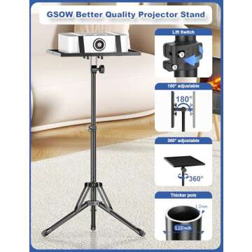 Projector Stand Tripod, Adjustable Height 26 to 38 Inch Laptop Tripod, Floor Standing Laptop Stand, Foldable Tripod for Projector with Carry Bag, Portable Podium Stand for Office, Home, Stage, DJ