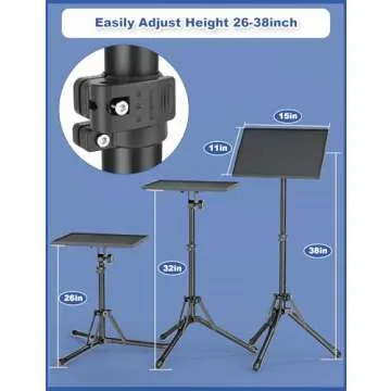 Projector Stand Tripod, Adjustable Height 26 to 38 Inch Laptop Tripod, Floor Standing Laptop Stand, Foldable Tripod for Projector with Carry Bag, Portable Podium Stand for Office, Home, Stage, DJ