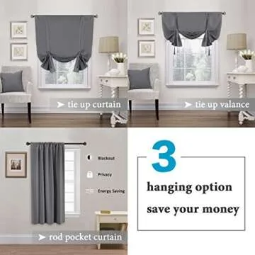 H.VERSAILTEX Blackouts Curtain for Windows - Tie Up Curtains and Valances Set Roman Balloon Blind Rod Pocket Short Curtain for Kitchen/Bathroom/Bay Bluish Gray 42W x 63L (Set of 1 Panel)