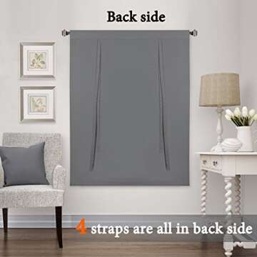 H.VERSAILTEX Blackouts Curtain for Windows - Tie Up Curtains and Valances Set Roman Balloon Blind Rod Pocket Short Curtain for Kitchen/Bathroom/Bay Bluish Gray 42W x 63L (Set of 1 Panel)