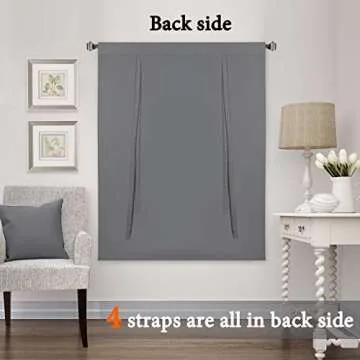 H.VERSAILTEX Blackouts Curtain for Windows - Tie Up Curtains and Valances Set Roman Balloon Blind Rod Pocket Short Curtain for Kitchen/Bathroom/Bay Bluish Gray 42W x 63L (Set of 1 Panel)