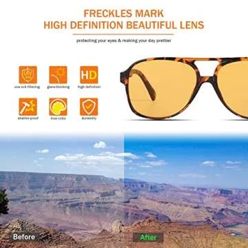 Freckles Mark Vintage Retro 70s Sunglasses for Women Men Classic Large Square Aviator Trendy Glasses (Tortoise Yellow, Millimeters, 60)