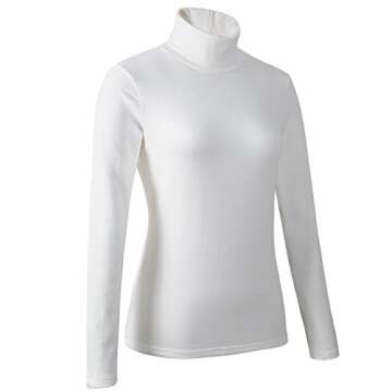 HieasyFit Women's Cotton Turtleneck Top Basic Layering Thermal Underwear Ivory M