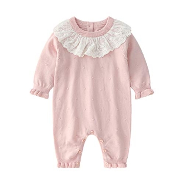 Auro Mesa Infant Baby Girls Knit Sweater Romper Princess Ruffles Collar Outfits Jumper Longsleeve Thick One Piece Clothes
