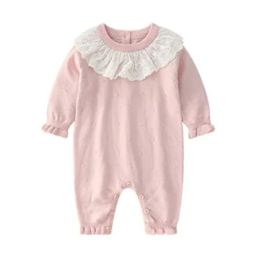 Auro Mesa Infant Baby Girls Knit Sweater Romper Princess Ruffles Collar Outfits Jumper Longsleeve Thick One Piece Clothes