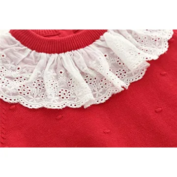 Auro Mesa Infant Baby Girls Knit Sweater Romper Princess Ruffles Collar Outfits Jumper Longsleeve Thick One Piece Clothes