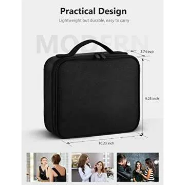 Syntus Travel Makeup Bag with Mirror, Portable Train Cosmetic Case Organizer with Adjustable Dividers Large Capacity for Cosmetic Makeup Brushes Toiletry Jewelry Digital Accessories, Black