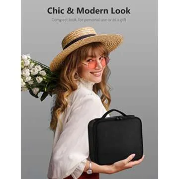 Syntus Travel Makeup Bag with Mirror, Portable Train Cosmetic Case Organizer with Adjustable Dividers Large Capacity for Cosmetic Makeup Brushes Toiletry Jewelry Digital Accessories, Black