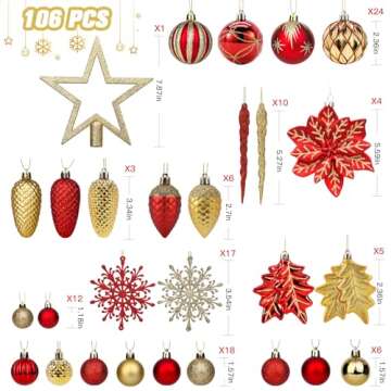 SHareconn 106PCS Christmas Balls Ornaments Set, Colorful Shatterproof Plastic Decorative Baubles for...