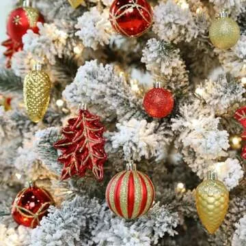 SHareconn 106PCS Christmas Balls Ornaments Set, Colorful Shatterproof Plastic Decorative Baubles for Xmas Tree Decor Holiday Wedding Party Decoration with Hanging Hooks, Red & Gold