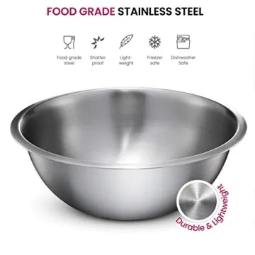 FineDine Stainless Steel Mixing Bowls Set for Kitchen, Dishwasher Safe Nesting Bowls for Cooking, Baking, Meal Prepping