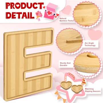 Fayavoo 6Pcs Wooden LOVE Charcuterie Board Letters, Eco-Friendly Bamboo Letter Serving Platter Tray with 2 Dipping Saucers, Fruit Cake Cookies Dish for Valentine's Day Wedding Birthday Decor