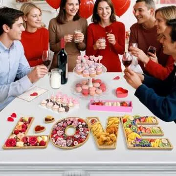 Fayavoo 6Pcs Wooden LOVE Charcuterie Board Letters, Eco-Friendly Bamboo Letter Serving Platter Tray with 2 Dipping Saucers, Fruit Cake Cookies Dish for Valentine's Day Wedding Birthday Decor