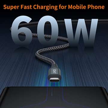 JXMOX Short USB C to USB C Cable 60W, (2 Pack 1ft) Type C Fast Charging Cord Charger Compatible with iPhone 16 Pro Max/15 Pro Max, MacBook Pro, iPad Pro Air 4, Samsung Galaxy S23 S22 S21 Ultra (Grey)