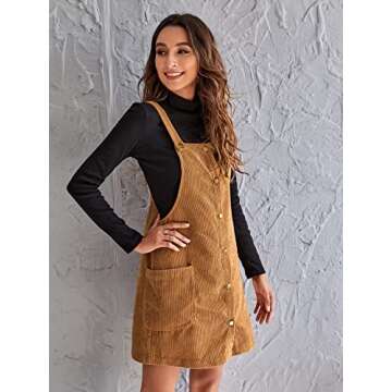 Floerns Corduroy Pinafore Dress with Pockets for Women