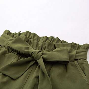 GRACE KARIN Women's High Waist Casual Frill Bowknot Shorts L Army Green