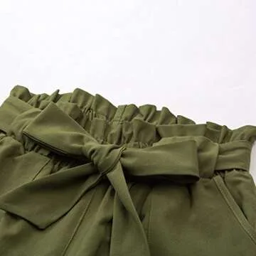 GRACE KARIN Women's High Waist Casual Frill Bowknot Shorts L Army Green