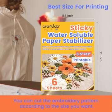 Craftido 8.5x11 Sticky Water Soluble Embroidery Stabilizer 6PCS