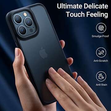 TORRAS Tough Shockproof for iPhone 13 Pro Case, [Military-Grade Drop Tested] Ultra-Durable Matte Hard PC Back with Soft Silicone Edge Slim Protective for iPhone 13 Pro Phone Case,Translucent Black