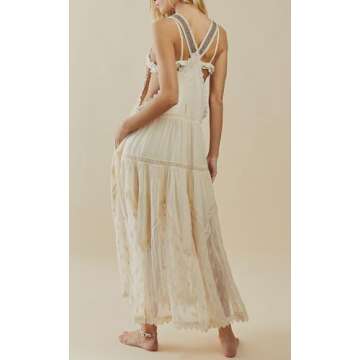 Women’s Casual Lace Maxi Dress with Pockets