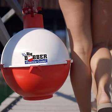 The Big Bobber Floating Cooler, Outdoors Floating Ice Chest, Portable Drifter Cooler, Keeps Drinks Cold, Beverage Cooler, White/Red