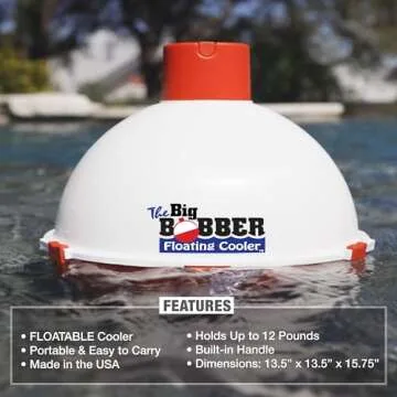 The Big Bobber Floating Cooler, Outdoors Floating Ice Chest, Portable Drifter Cooler, Keeps Drinks Cold, Beverage Cooler, White/Red