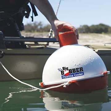 The Big Bobber Floating Cooler, Outdoors Floating Ice Chest, Portable Drifter Cooler, Keeps Drinks Cold, Beverage Cooler, White/Red