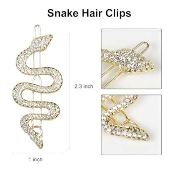 TEBIEKOY Snake Hair Pins with Sparkly Rhinestones Hair Clips, 4 Pcs Alloy Snake Hair Clips Set, Crys...