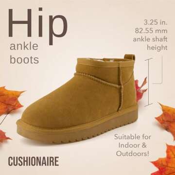 CUSHIONAIRE Women's Hip 2 Genuine Suede Ankle Snow Boots - Pull-On with Cozy Faux Shearling Lining, ...