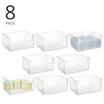 mDesign Large Modern Plastic Open Front Dip Storage Organizer Bin Basket for Bathroom Organization - Vanity Shelf, Cubby, Cabinet, and Closet Organizing Decor - Ligne Collection - 8 Pack - Clear