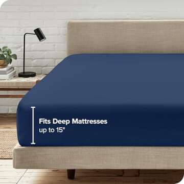 Bare Home Fitted Bottom Sheet Twin - Premium 1800 Microfiber - Ultra-Soft Wrinkle Free - Deep Pocket - Twin Fitted Sheet (Twin, Dark Blue)