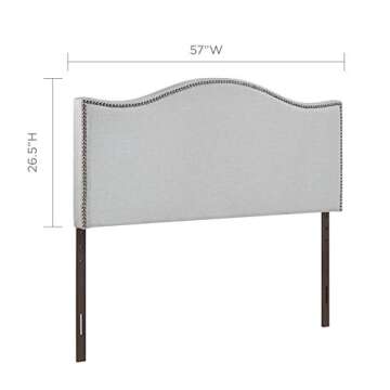 Modway Curl Linen Fabric Upholstered Full Headboard with Nailhead Trim and Curved Shape in Gray