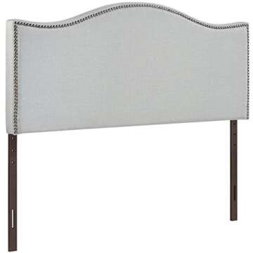 Modway Curl Linen Fabric Upholstered Full Headboard with Nailhead Trim and Curved Shape in Gray