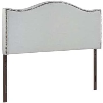 Modway Curl Linen Fabric Upholstered Full Headboard with Nailhead Trim and Curved Shape in Gray