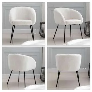 HEAH-YO Upholstered Faux Fur Dining Chairs Set of 2, Barrel Back Leisure Dining Side Chair Comfy Vanity Chair with Metal Legs Armchair for Kitchen Dining Room Living Room Bedroom, White