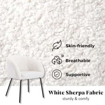 HEAH-YO Upholstered Faux Fur Dining Chairs Set of 2, Barrel Back Leisure Dining Side Chair Comfy Vanity Chair with Metal Legs Armchair for Kitchen Dining Room Living Room Bedroom, White