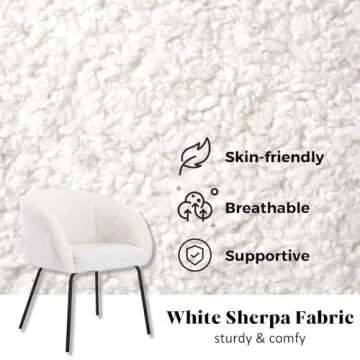 HEAH-YO Upholstered Faux Fur Dining Chairs Set of 2, Barrel Back Leisure Dining Side Chair Comfy Vanity Chair with Metal Legs Armchair for Kitchen Dining Room Living Room Bedroom, White