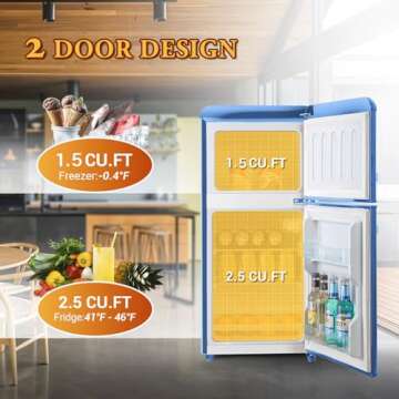 OOTDAY 4 Cu. Ft. Retro Mini Refrigerator with Freezer, Compact Design for Office, Dorm, Bedroom
