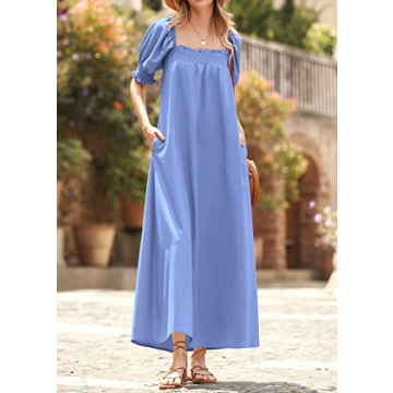 KIRUNDO Women Summer Maxi Dress with Puff Sleeves