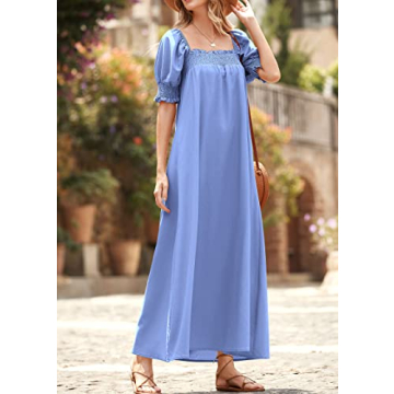 KIRUNDO Women Summer Maxi Dress with Puff Sleeves