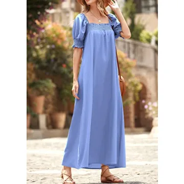 KIRUNDO Women Summer Maxi Dress with Puff Sleeves