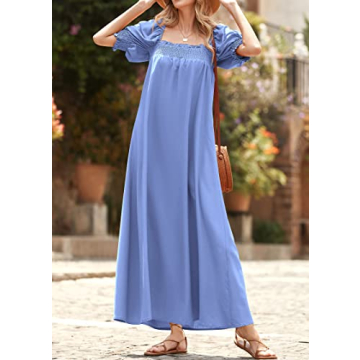 KIRUNDO Women Summer Maxi Dress with Puff Sleeves