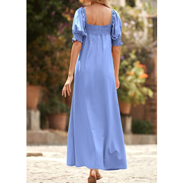 KIRUNDO Women Summer Maxi Dress with Puff Sleeves