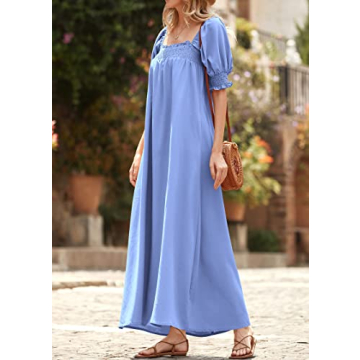 KIRUNDO Women Summer Maxi Dress with Puff Sleeves
